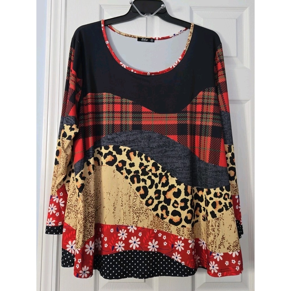 Lily Womans 3/4 Sleeve Plus Size Blouse Size 4X Multicolor Designs